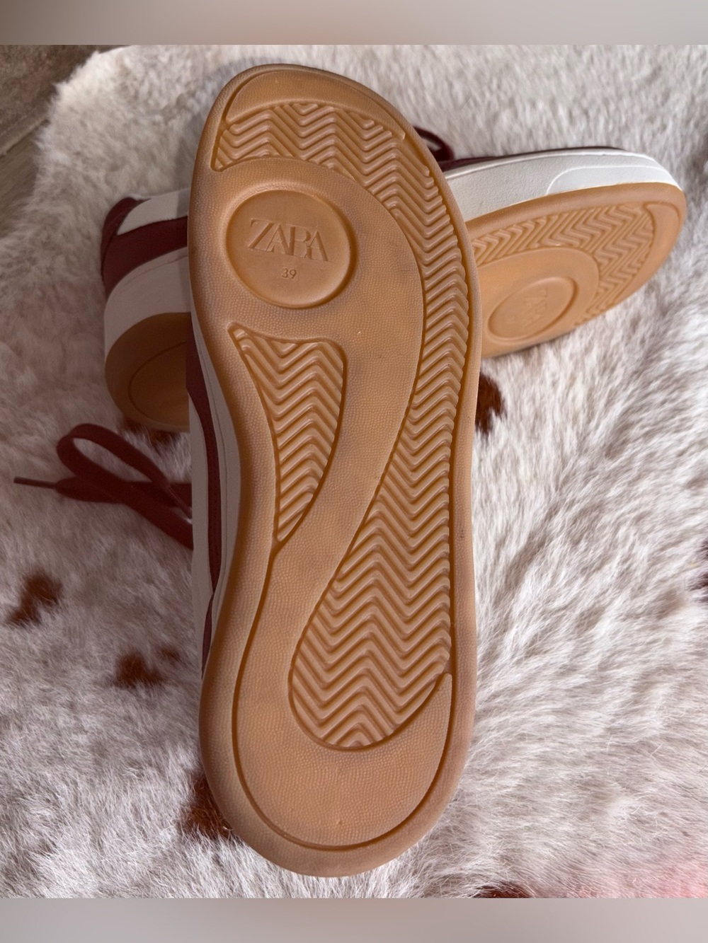 ZARA White and Burgundy Women’s Leather Platform Sneakers sz 39 - Picture 3 of 4
